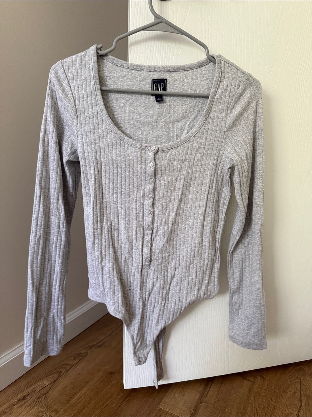 GAP Light Gray Ribbed Henley Bodysuit